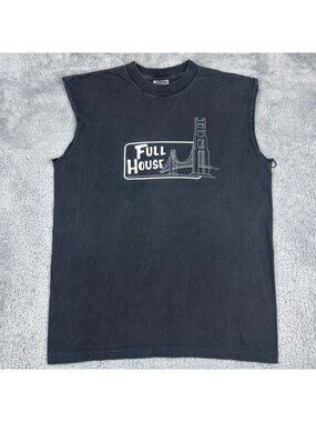 Oneita Full House Muscle Tee Mens XL Black Vintage 90s Cutoff Graphic Shirt USA
